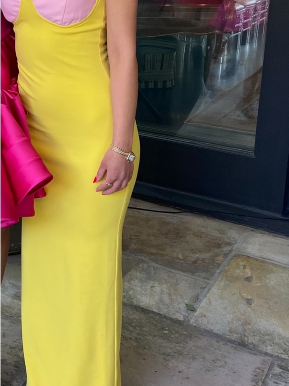 Summer wedding Yellow Maxi Dress with Pink Bust and Decorative Straps - Picture 6 of 6
